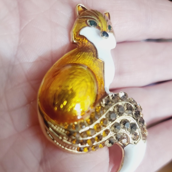 Fox brooch enamel crystal orange copper fall autumn animal woodland pendant - Picture 7 of 14